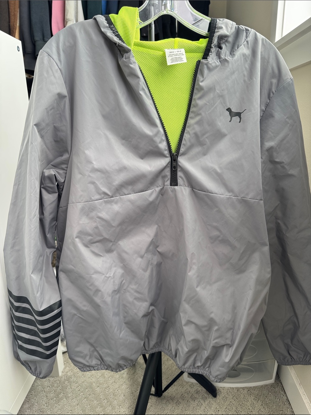Victoria's Secret Gray Pullover Windbreaker with Lime Lining